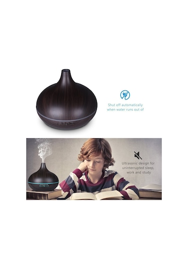 Usb 400 Ml Ahşap Doku Koku Makinesi Sivri Ağız Nemlendirici Renkli Led Işık Ve Uzaktan Kumanda İle Otomatik Alkol Püskürtücü Haki