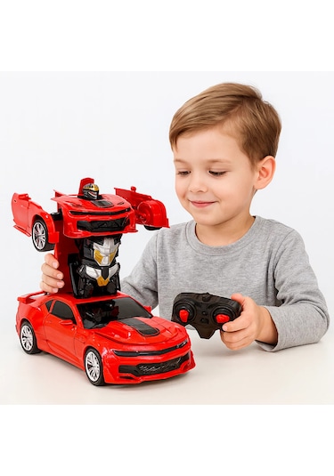 Oyuncak Uzaktan Kumandalı Araba Transformers Tarzı Robota Dönüşen Oyuncak Araba Mustang Kırmızı