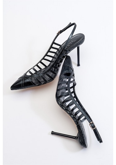 Luvishoes Gesto Siyah Desenli Kadın Topuklu Ayakkabı Siyah
