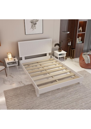 Alaz Model Beyaz Renk Çam Ahşap Karyola Dikey -264 200 x 200 CM