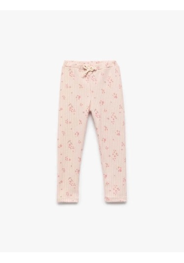 Koton Beli Bağcıklı Kaşkorse Çiçekli Bej Kız Bebek Tayt 6wmg40040ak Bej