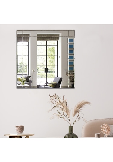 Ayna | Düz Ayna | Dikdörtgen Kanallı - Kare Ayna | 60Cm X 60Cm Şeffaf