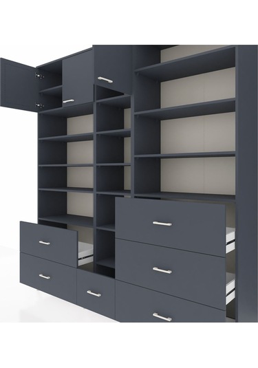 Hyperion Dolap 17 Raflı 6 Çekmeceli 3 Kapaklı 220x44x243 Antrasit-antrasit/antrasit Antrasıt/antrasıt