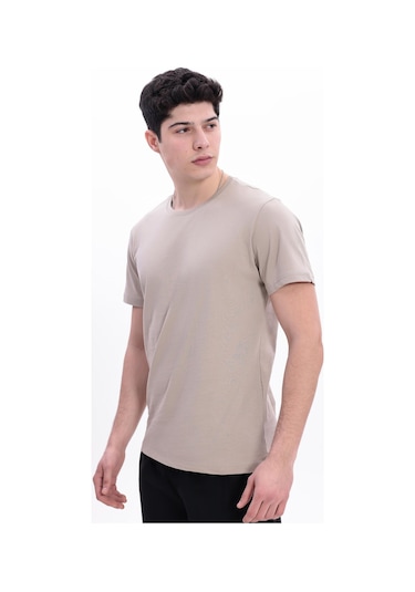 Freemen Erkek/unisex Bisiklet Yaka Basic Tişört %100 Pamuk Bej