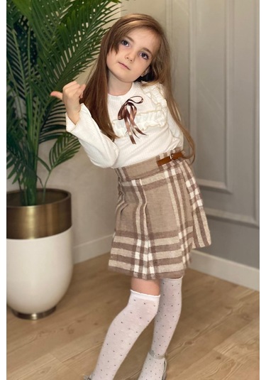 Şort Etek Kız Çocuk Takım Mnk0561 Bej