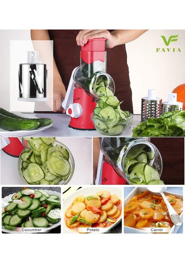 Elde Taşınabilir Döner Sebze Dilimleyici Peynir Rendesi Sebze Kesici Doğrayıcı 2 Yuvarlak Paslanmaz Çelik Rende Bpa İçermez Kırmızı Diğer