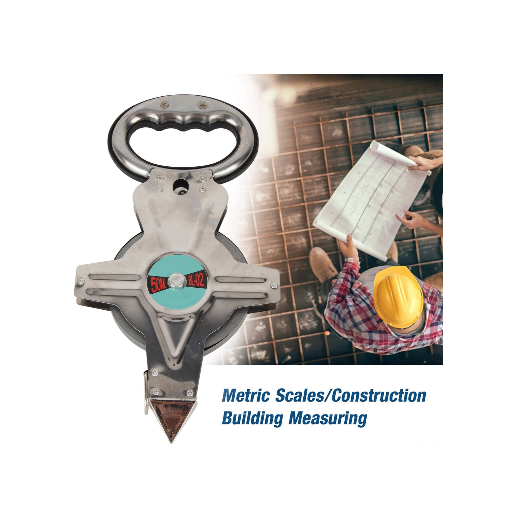 Tenfowee 50m Çelik Şerit Ölçücü, Ergonomik Tutamaklı, Dayanıklı Paslanmaz Çelik Kasa, İnşaat Ve Mühendislik Ölçümleri İçin Hızlı Geri Çekimli 50