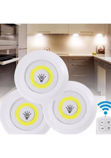 3'lü Kablosuz Uzaktan Kumandalı Yapışkanlı Led Işık Spot Lamba Do