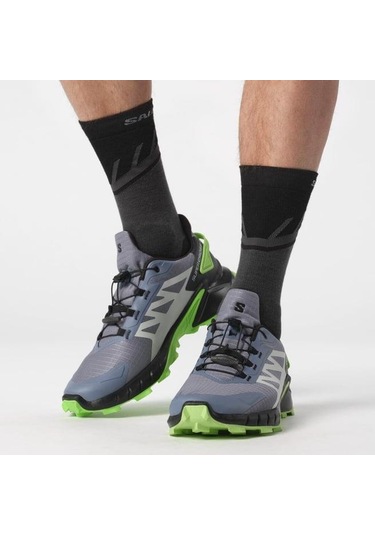 Salomon 473158 Supercross 4 Flint Stone/black/green Gecko Erkek Outdoor Ayakkabı Gri