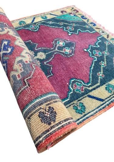 El Dokuma Taşpınar Halısı Yastık 51x84 Mor Yeşil Vintage Halı Mor