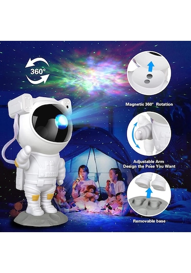 Yeni Taşınabilir Astronot Görünüm Projeksiyon Gece Lambası Beyaz