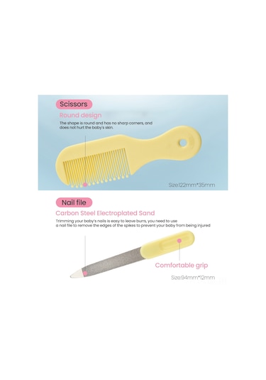 Xindoker Bebek Bakım 10'lu Seti: Güvenli Tırnak Kırıcı, Tırnak Kesici, Fırça, Tarak Ve Termometre - Sarı-mavi