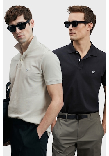 Lufian Erkek T Shirt 111040206s2 Siyah-ekru Siyah - Ekru