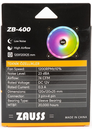 Zauss ZB-400 Rainbow RGB 12 CM Kasa Fanı
