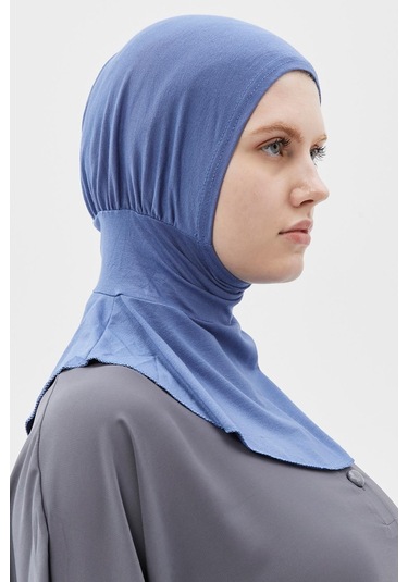 Kadın Tesettür Pratik Boyunluklu Hijab - Sporcu Bone Açık Kot Açık Mavi