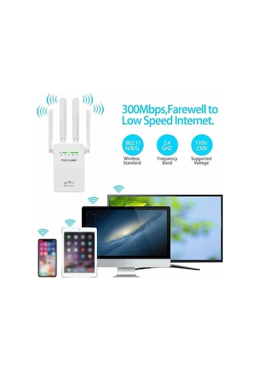 Novahub 300mbps Kablosuz Ağ Genişletici - 4 Antenli Wifi Sinyal Yükseltici, Ofis/ev Kullanımı İçin