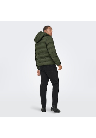 Only&sons Union Seamless Life Puffer Erkek Haki Kapüşonlu Mont Haki