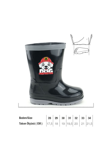 Gezer Erkek Çocuk Kışlık Pvc Su Gecirmez İçinde Harici Çıkarılabilir Çoraplı Yağmur Bot Çizme Siyah