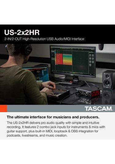 Tascam Us-2x2hr 192 Khz Yüksek Çözünürlüklü Usb Ses Kartı 2 Giriş