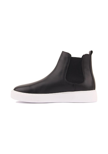 Shoetyle - Siyah Hakiki Deri Erkek Chelsea Bot - Beyaz Taban - 250-041 -1164 Siyah