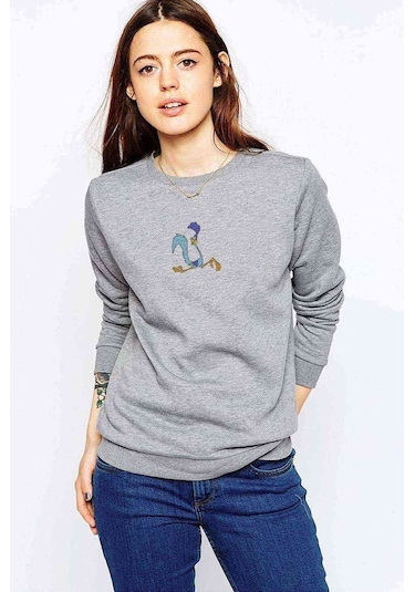 Road Runner Beep Beep Baskılı Gri Kadın Sweatshirt