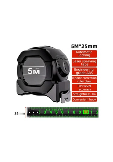 5 M X 25mm Ölçme Geri Çekilebilir Metrik Ağaç İşleme Kilitleme Kendinden Aracı Anti Korozyon Ölçü Çelik Cetvel Bant Metrik Paslanmaz