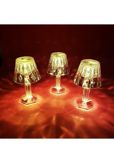 Kristal Abajur Tasarımlı Pilli Led Mum 3 Adet - Masa Lambası Beyaz