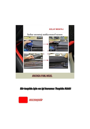 Ford Mondeo 1993-1998 3d Özel Yeni Torpido Koruma Kılıfı - Ön Göğüs Panel Kaplama - Kırmızı Şerit