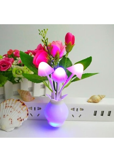 Pembe Renkli Van Tabanı Güzel Gül Mantar Işık Sensörü 4 Led Gece Lambası Ev Dekor Us Plug Pembe