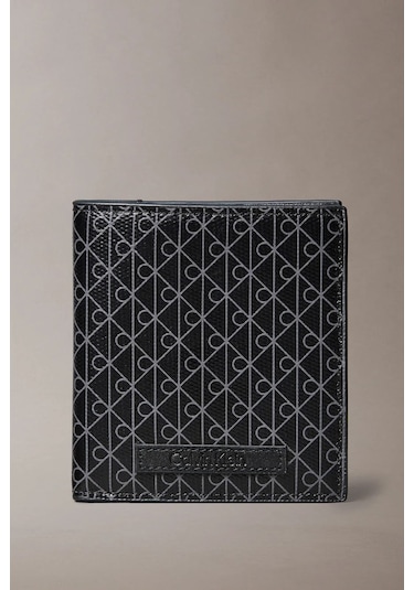 Erkek Monogram Desenli İki Katlı Cüzdan - Siyah Black