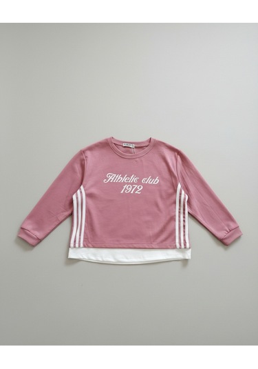 "athletic Club" Baskılı, Üç Çizgili Pembe-beyaz Geniş Paça Kız Çocuk Eşofman Takımı Pembe