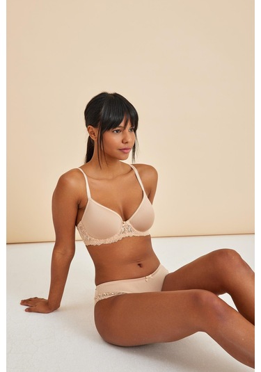 Victoria Ten Balenli Dantelli Dolgusuz Toparlayıcı Balkonet Sütyen Ten