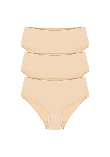 Bonbonetti %100 Pamuk Yüksek Bel Bato  3'Lü Paket Ten Ten Ten Kadın Külot Ten Rengi