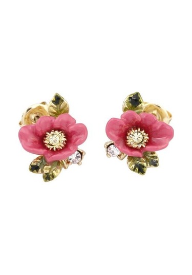 Klasik Bahçe Serisi Kırmızı Çiçek Saplama Küpe Emaye Sır Moda Taze Tatlı Niş Tasarım Küpe Saplama Küpe Altın - Beyaz