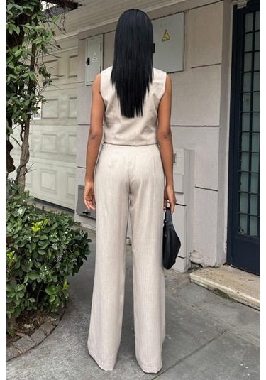 Yeleği Çapraz Detay Düğmeli Cepli Yelekli Takım 10150 Altın