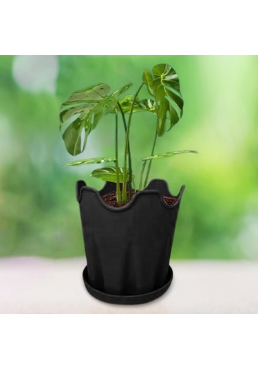 Pazly Tabanlı Suntek Siyah Silikon Saksı - Bitki Ve Çiçekler İçin