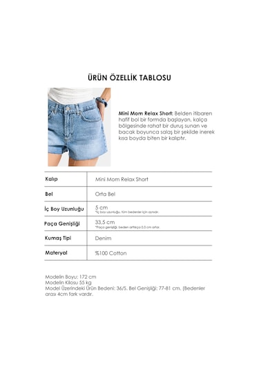 Itsbasic Kadın Mavi 4s6-4 Mini Mom %100 Koton Denim Şort