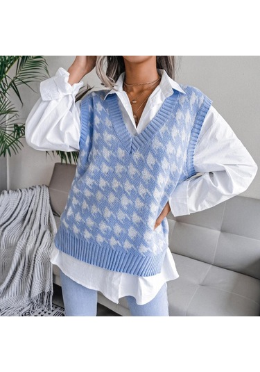 Kazak Yelek Kadın V Boyun Örme Yelek Streetwear Sonbahar Kış Vintage Giyim Rahat Gevşek Kolsuz Kazak Kırmızı