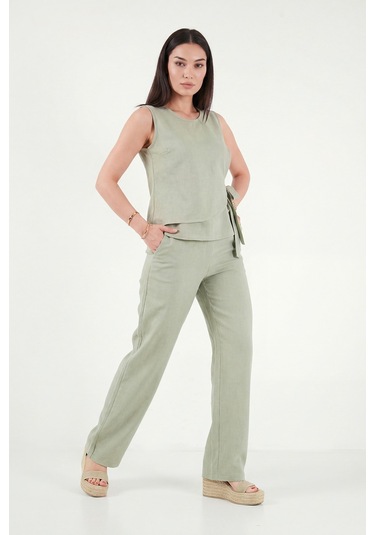 Lela Regular Fit Bağlama Detaylı Bisiklet Yaka Takım Bayan Takım 5866466 Olive Yeşil