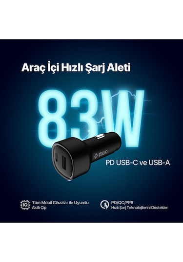Smartcharger Duo Pd 83w Araç Hızlı Şarj Aleti Usb-c+usb-a Melodi