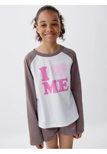 Sela Baskılı Pamuklu Şortlu Oversize Pijama 465730123 AÇIK GRİ