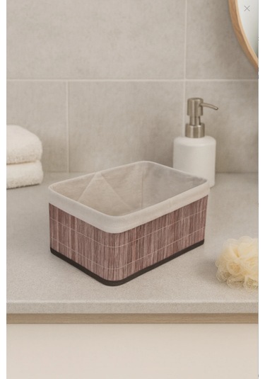 Büyük Boy Dikdörtgen Bambu Organizer Sepet Katlanır Banyo Düzenleyici 6011-2 Gri