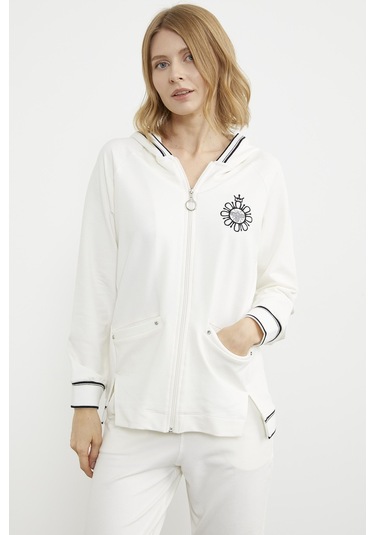 Nakış Detaylı Jogger Eşofman Takım - Ekru 001