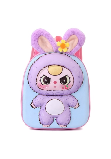 Yeni Sevimli Çocuk Okul Çantası Peluş Kulak Bebek Sırt Çantası Mor