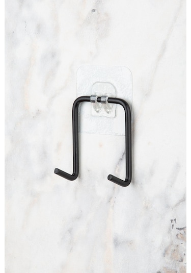 MultiStore Yapışkanlı Çift Kancalı Banyo Mutfak Askısı Metal Askılık Duvar Askı Organizer Siyah