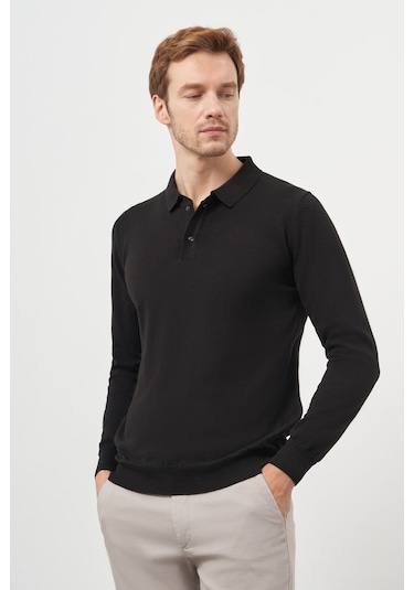 Morven Erkek Siyah Basic Polo Yaka Dynamic Fit Rahat Kesim Triko 26kc017003001 Siyah Siyah