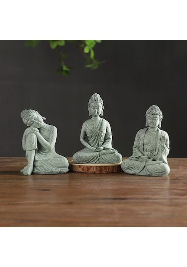 Suofeng Meditasyonçu Budha Figürü - Yeşil Kaya Taşı Makyajı - Ev Dekorasyonu - Çay Masası/su Tankı Süs Eşyası