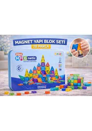 Magnet Yapı Blok Seti 78 Parça Manyetik Stem Eğitici Renkli İnşa Oyuncağı