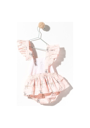 Kız Bebek Pudra Pembe Renk Özel Gün Fiyonklu Çıtçıtlı Tulum Pembe