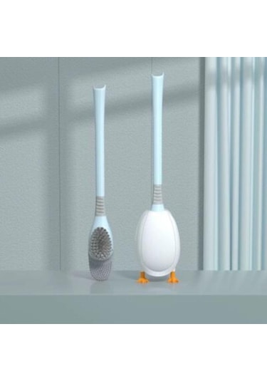 Mavi Silikon Banyo Tuvalet Fırçası Duvara Monte Fırça Esnek Derin Temiz Köşe Temizleme Fırçası Sevimli Ördek Tuvalet Fırçası